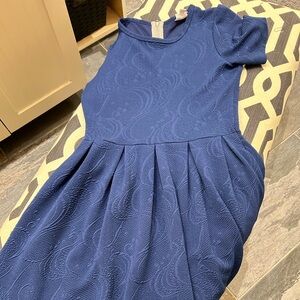 LulaRoe Amelia Dress Blue filigree with silver visible zipper
